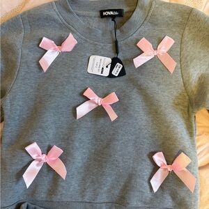 Fashion Nova Gray Sweatshirt with Pink Bows